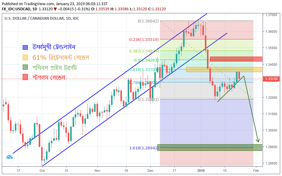 USDCAD Technical Analysis For January 23, 2019 - Price has Started Bounce from Fibonacci 61% Retracement Level according to Daily Time Frame